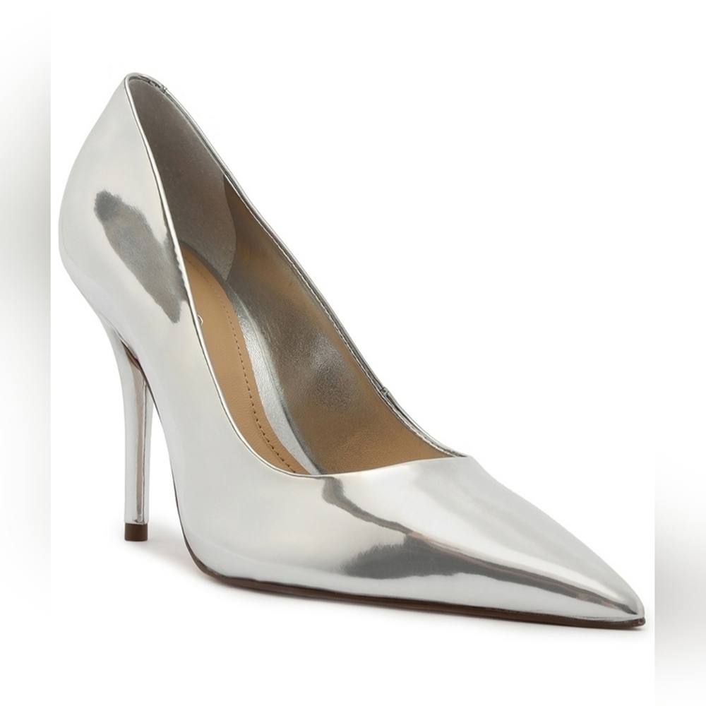 Arezzo Emily High Stiletto - Silver Synthetic Chrome NWT Sz 5.5 - Picture 3 of 15